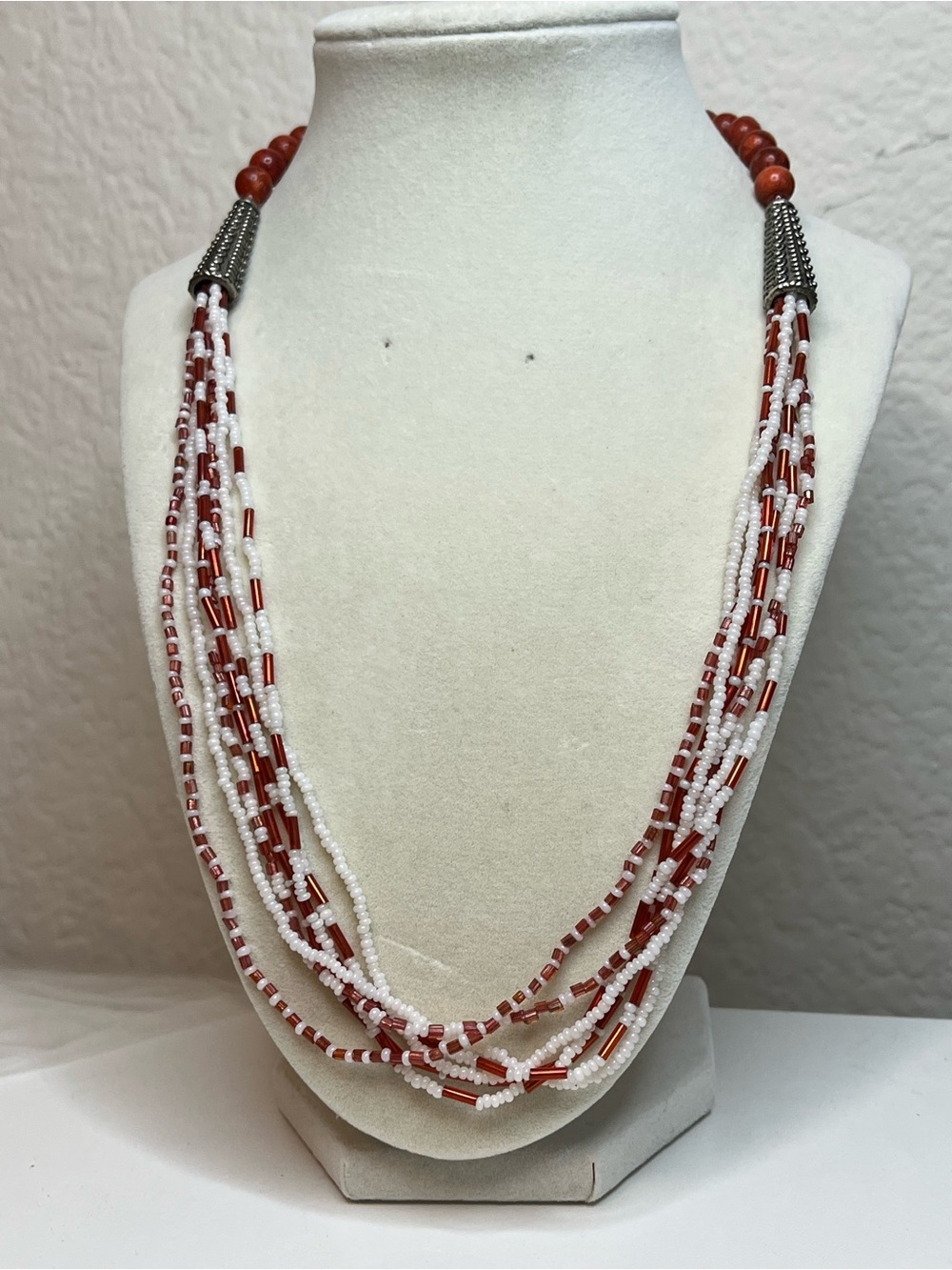 Multi strand Orange Seed Bead Beaded Necklace Multicolor Magnetic 22”